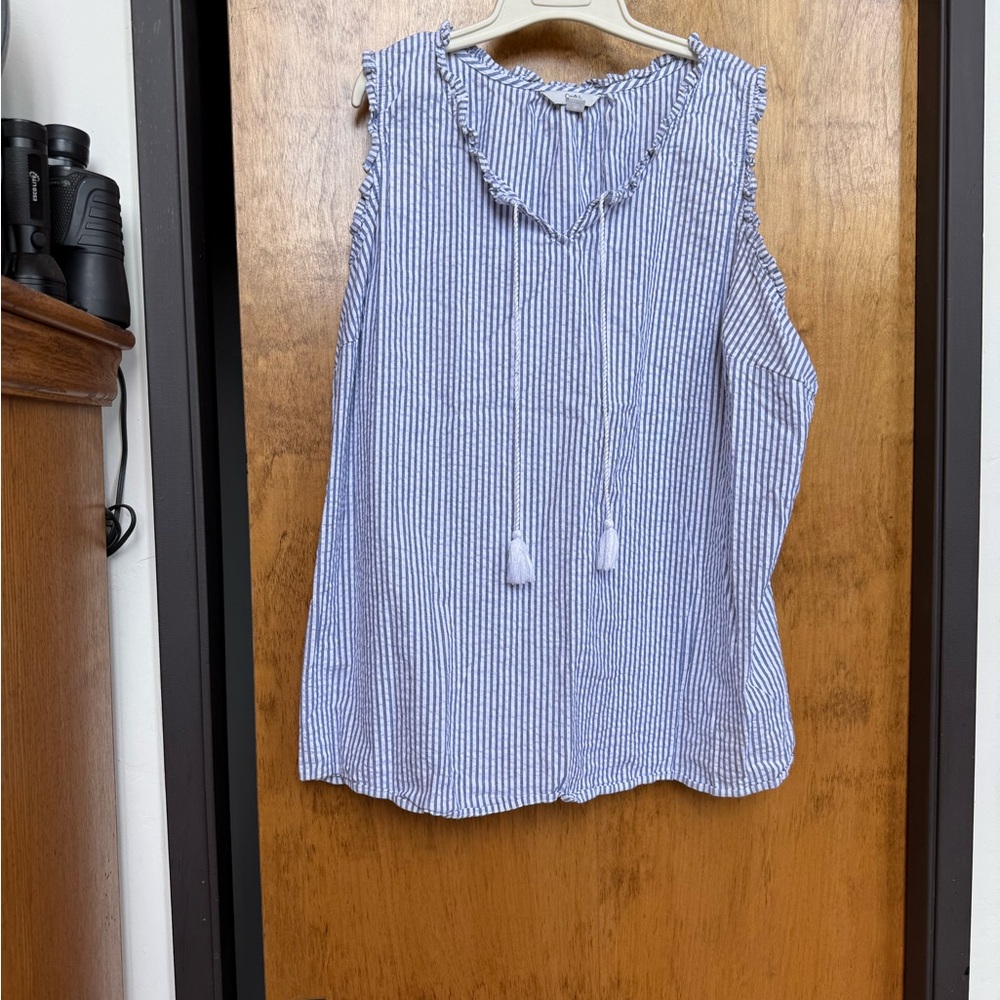 croft & barrow Blue and White Striped Ruffle-Trim Camisole